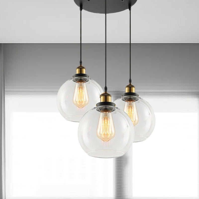 Industrial Antique Brass Orb Pendant Light Fixture With 3/4 Clear Glass Lights Perfect For Living