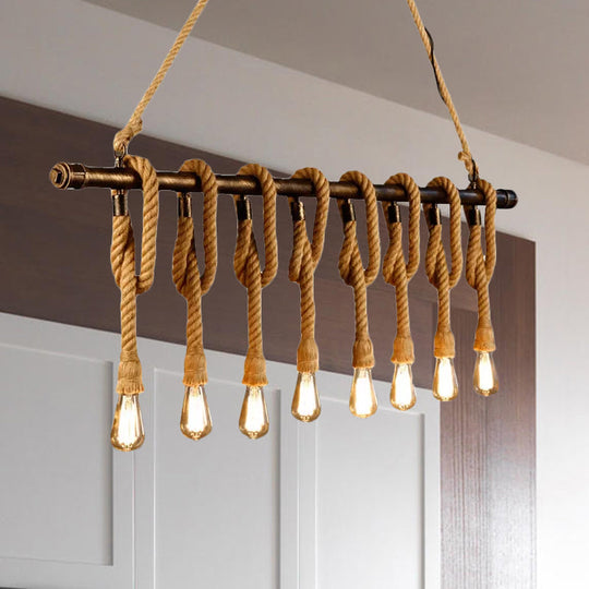 Adjustable Rope Exposed Island Light - Retro Industrial 5/6-Light Beige/Light Yellow