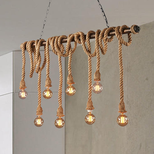 Adjustable Rope Exposed Island Light - Retro Industrial 5/6-Light Beige/Light Yellow