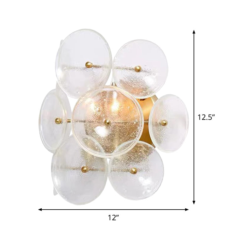 Minimalistic Circle Glass Sconce: Clear Textured Wall Mounted Light Fixture (2 Bulbs) For Living