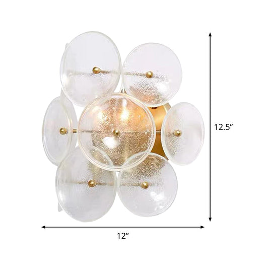 Minimalistic Circle Glass Sconce: Clear Textured Wall Mounted Light Fixture (2 Bulbs) For Living