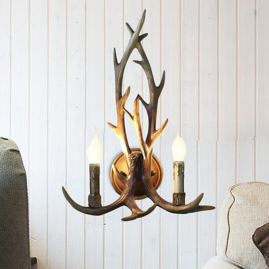 Deer Horn Resin Open Bulb Wall Lamp - 1 Light Lodge Country Sconce For Kitchen