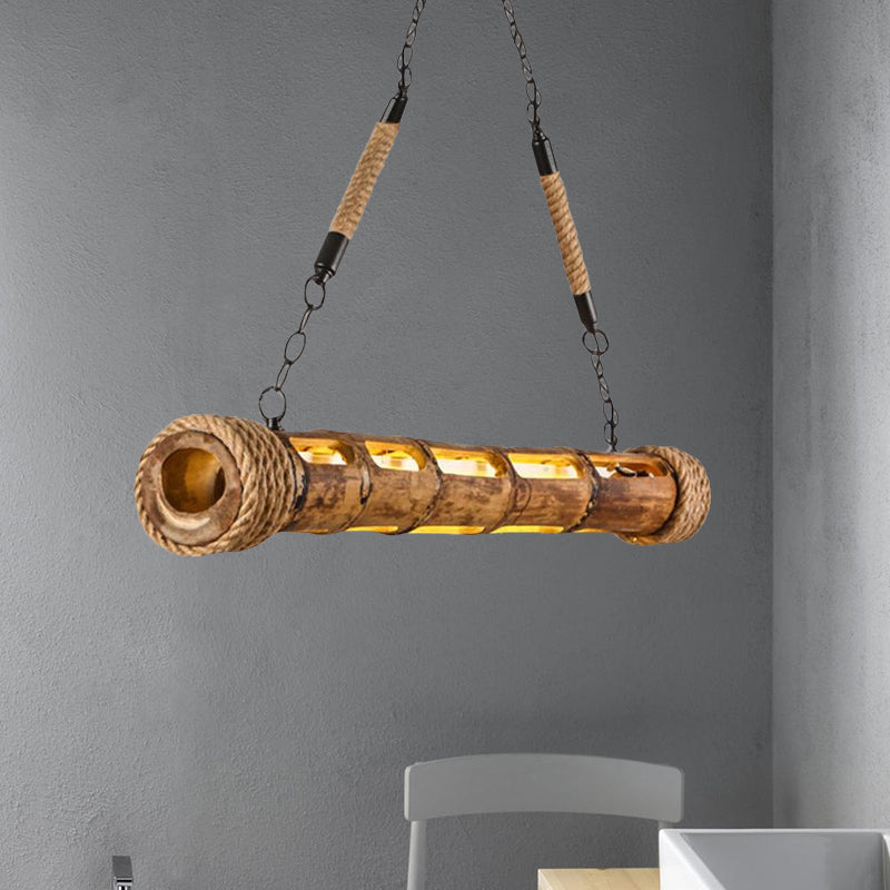 Bamboo Linear Pendant Light - Lodge Style Led Ceiling For Restaurant