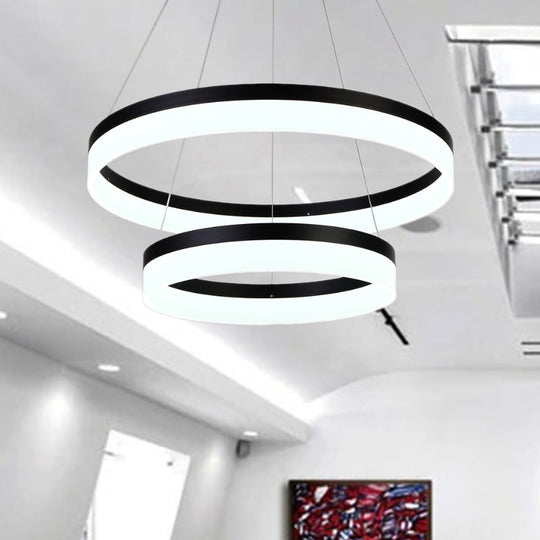 Modern Round Led Chandelier Pendant - Acrylic 1/2/3-Light Ceiling Light Fixture In Black/White/Gold