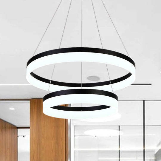 Modern Round Led Chandelier Pendant - Acrylic 1/2/3-Light Ceiling Light Fixture In Black/White/Gold