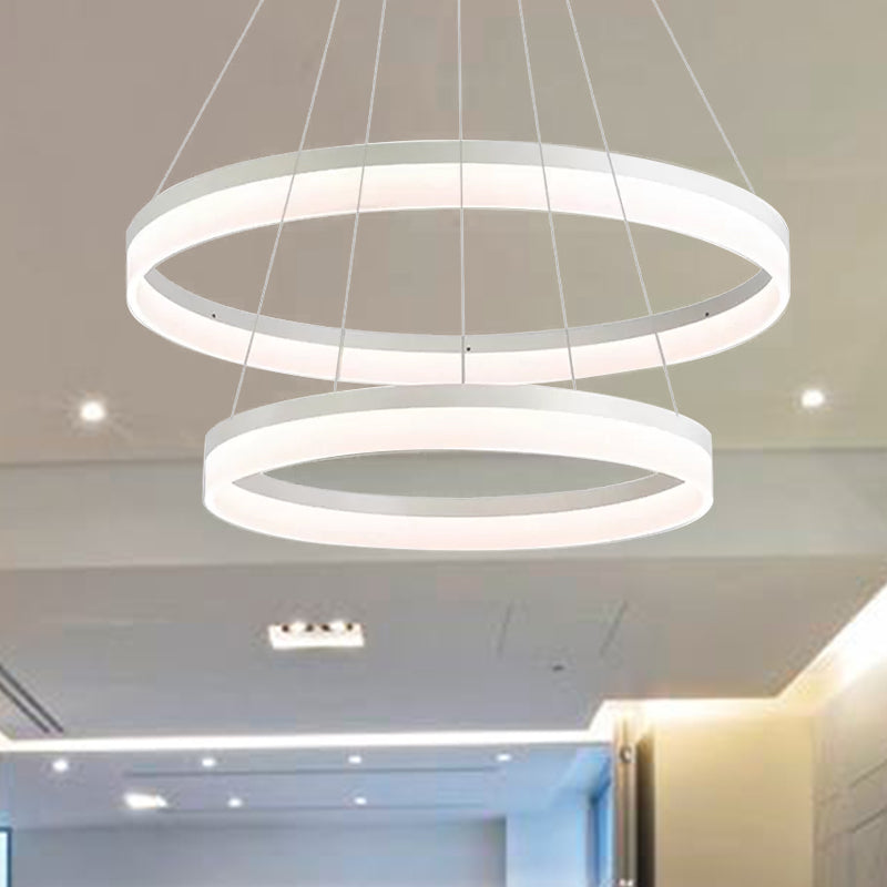 Modern Round Led Chandelier Pendant - Acrylic 1/2/3-Light Ceiling Light Fixture In Black/White/Gold