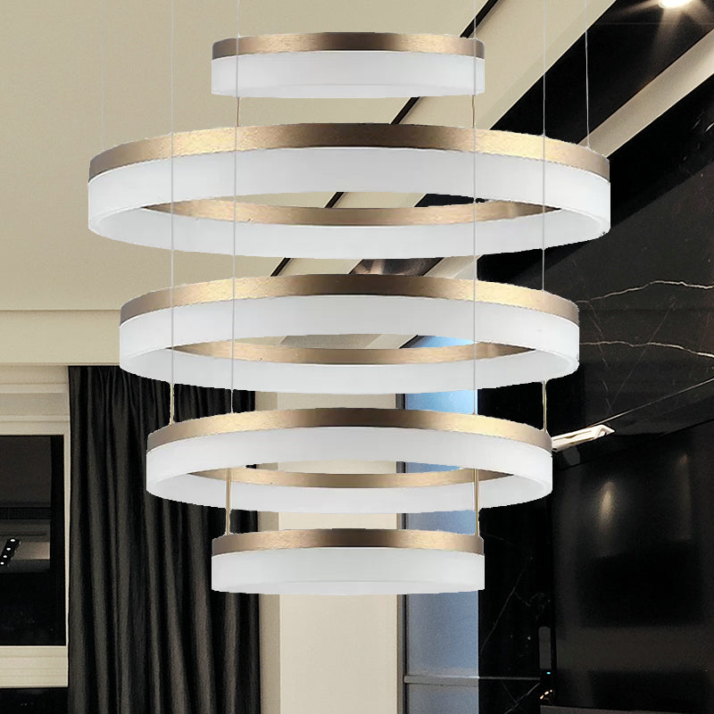 Modern Round Led Chandelier Pendant - Acrylic 1/2/3-Light Ceiling Light Fixture In Black/White/Gold