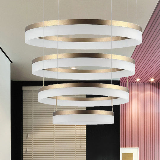 Modern Round Led Chandelier Pendant - Acrylic 1/2/3-Light Ceiling Light Fixture In Black/White/Gold