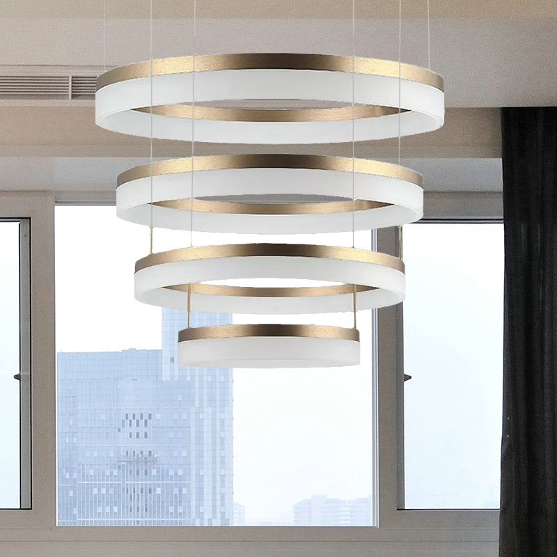 Modern Round Led Chandelier Pendant - Acrylic 1/2/3-Light Ceiling Light Fixture In Black/White/Gold