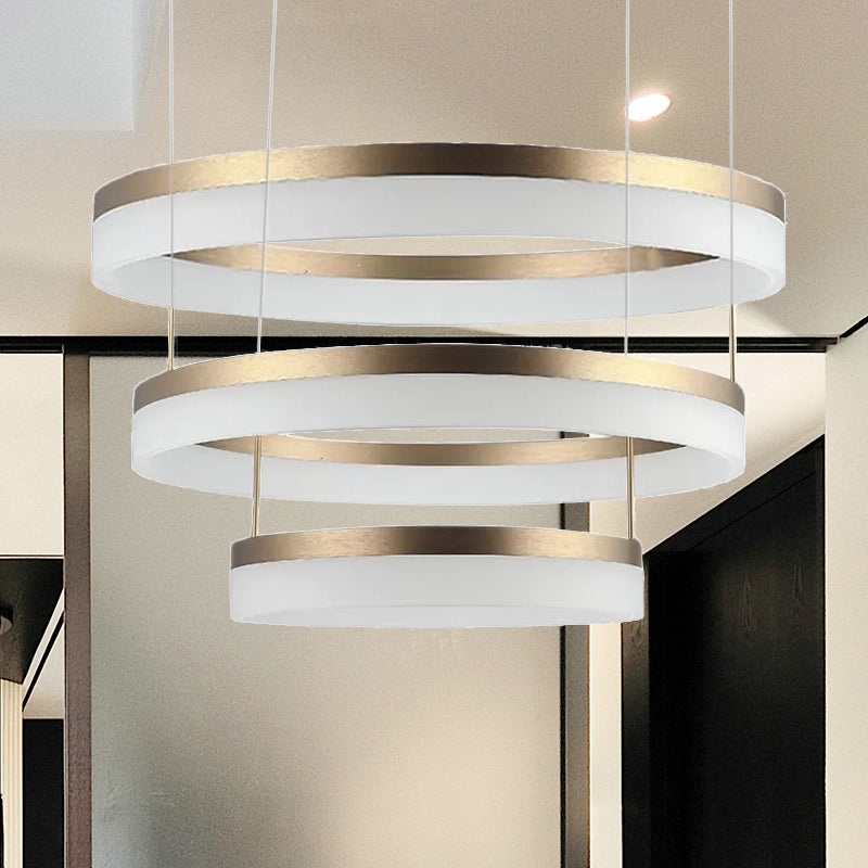 Modern Round Led Chandelier Pendant - Acrylic 1/2/3-Light Ceiling Light Fixture In Black/White/Gold