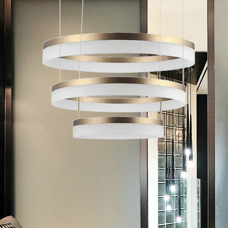 Modern Round Led Chandelier Pendant - Acrylic 1/2/3-Light Ceiling Light Fixture In Black/White/Gold