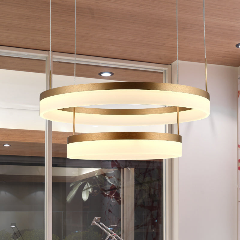 Modern Round Led Chandelier Pendant - Acrylic 1/2/3-Light Ceiling Light Fixture In Black/White/Gold