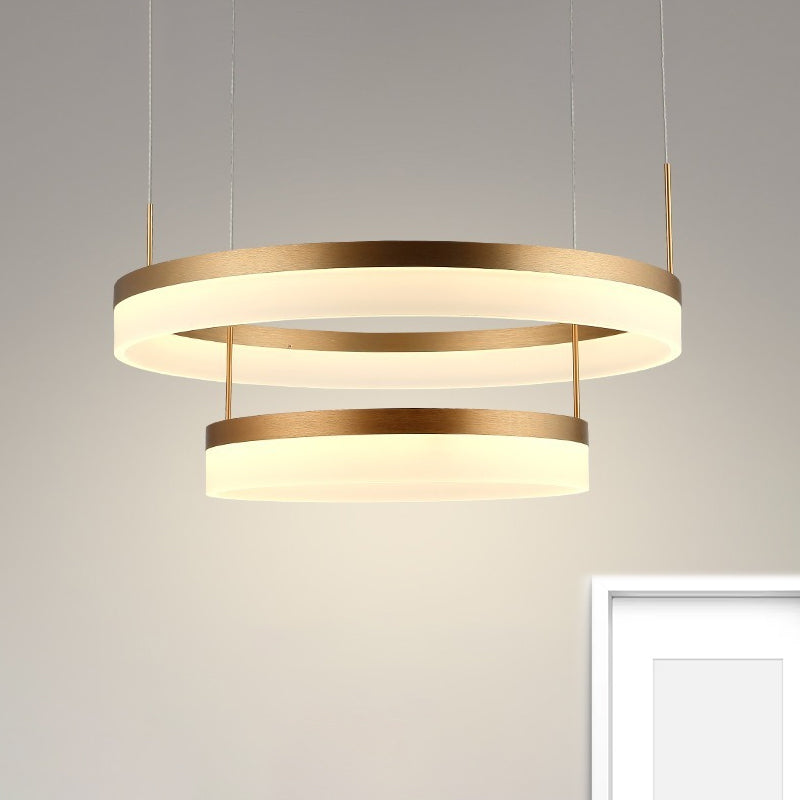 Modern Round Led Chandelier Pendant - Acrylic 1/2/3-Light Ceiling Light Fixture In Black/White/Gold