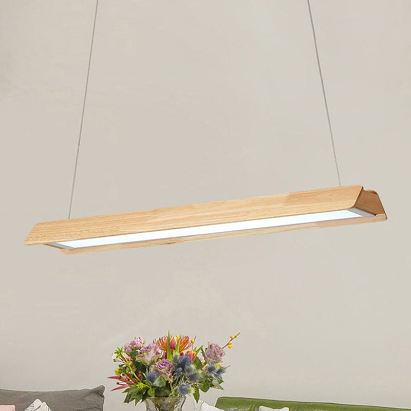 Modern Wood Linear Led Pendant Light Fixture - 25.5/37.5/47 Wide Single Warm/White Dining Room