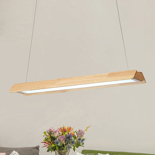 Modern Wood Linear Led Pendant Light Fixture - 25.5/37.5/47 Wide Single Warm/White Dining Room