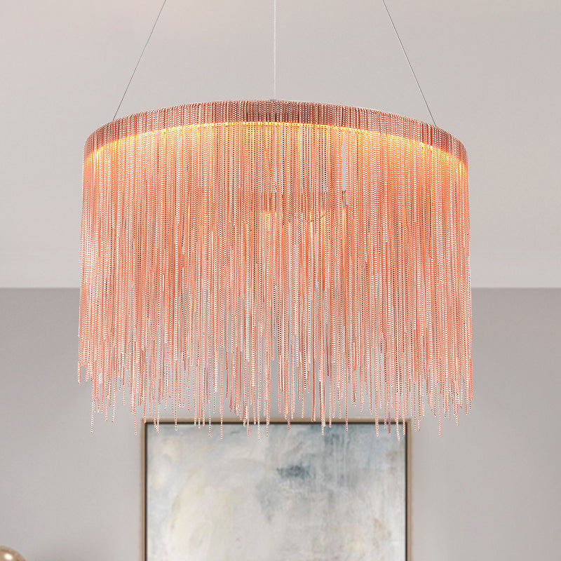 Contemporary Rose Gold Ceiling Lamp With Multi-Tiered Tassel Design - 1/2/3 Heads Chandelier Light