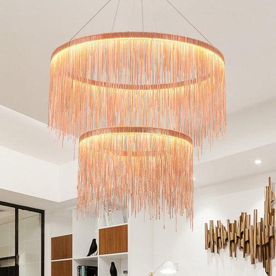 Contemporary Rose Gold Ceiling Lamp With Multi-Tiered Tassel Design - 1/2/3 Heads Chandelier Light