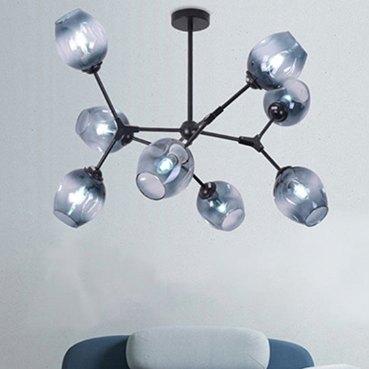 Modern Nordic Style Black Branch Chandelier With Adjustable Arm - 6/8/9 Lights Amber/Blue/Clear