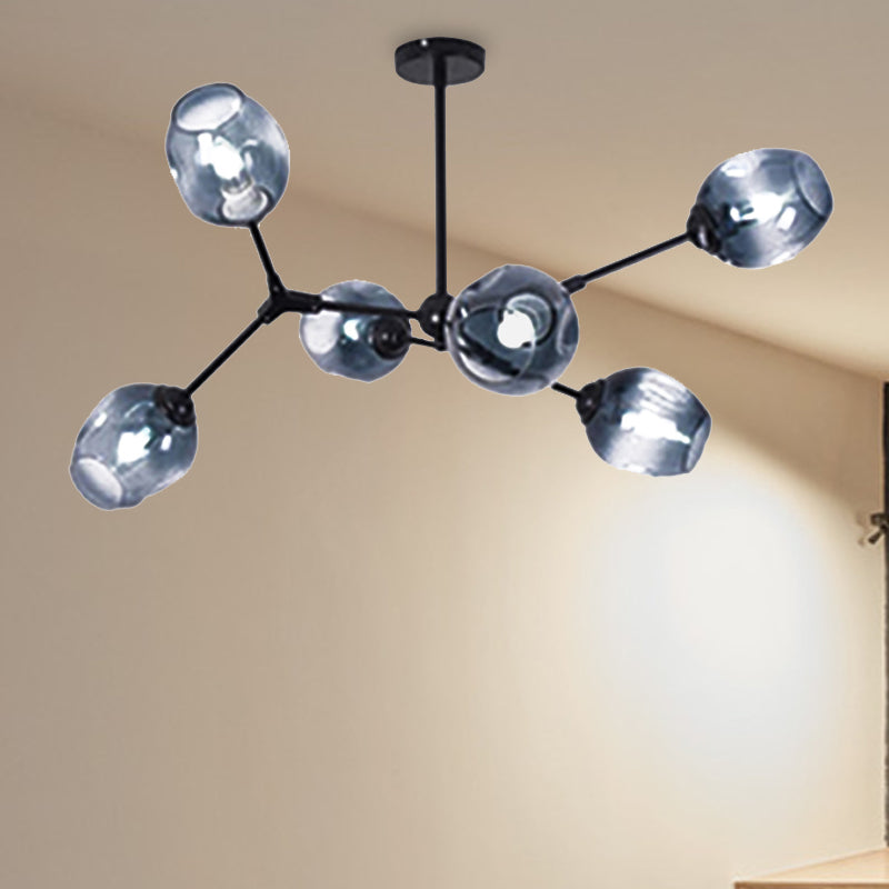 Modern Nordic Style Black Branch Chandelier With Adjustable Arm - 6/8/9 Lights Amber/Blue/Clear