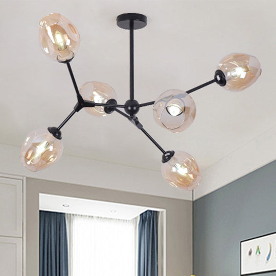 Modern Nordic Style Black Branch Chandelier With Adjustable Arm - 6/8/9 Lights Amber/Blue/Clear