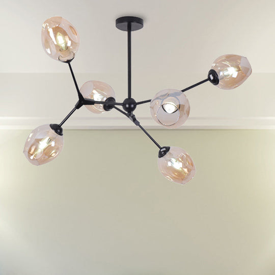 Modern Nordic Style Black Branch Chandelier With Adjustable Arm - 6/8/9 Lights Amber/Blue/Clear