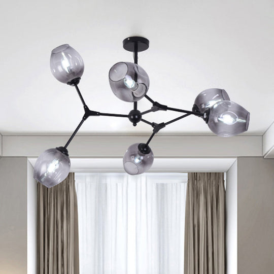 Modern Nordic Style Black Branch Chandelier With Adjustable Arm - 6/8/9 Lights Amber/Blue/Clear