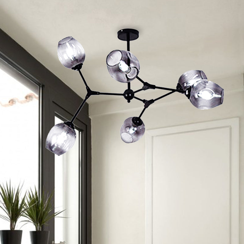 Modern Nordic Style Black Branch Chandelier With Adjustable Arm - 6/8/9 Lights Amber/Blue/Clear