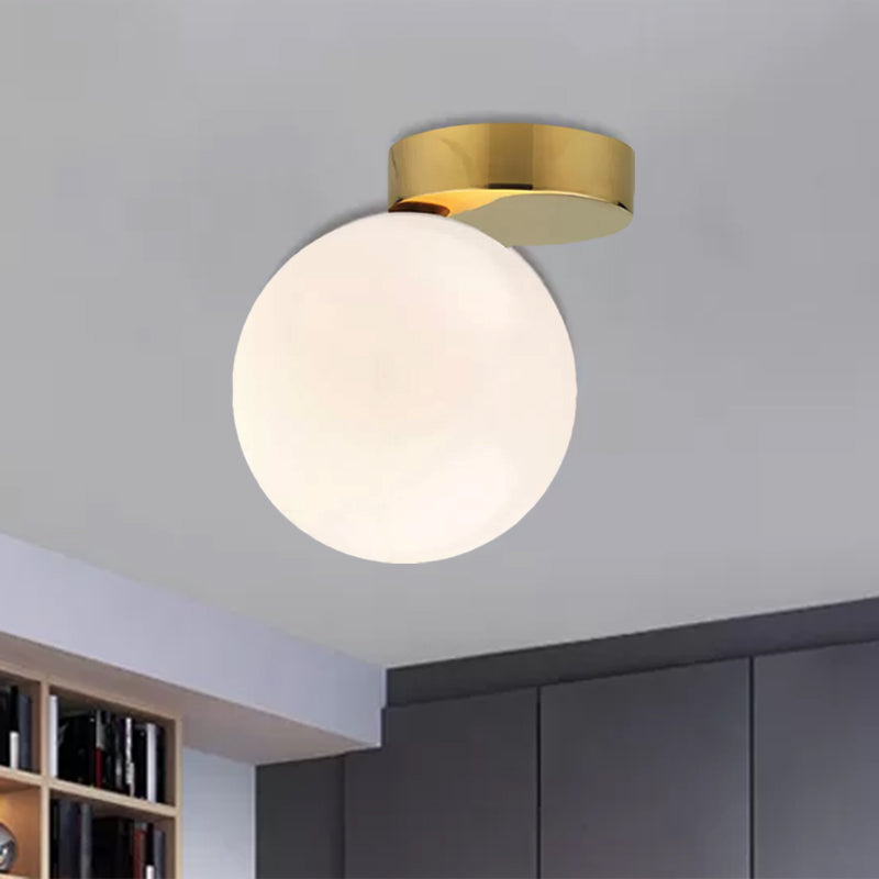 Contemporary Gold Finish Milk Glass Flush Mount Lighting - 6"/8" W 1 Head Ceiling Light