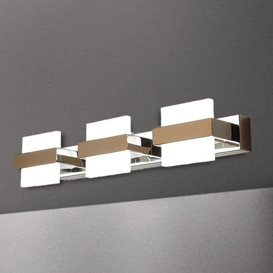 White Acrylic Led Vanity Wall Light: Simple Square Fixture 3/4 Lights Bathroom Mirror Lamp