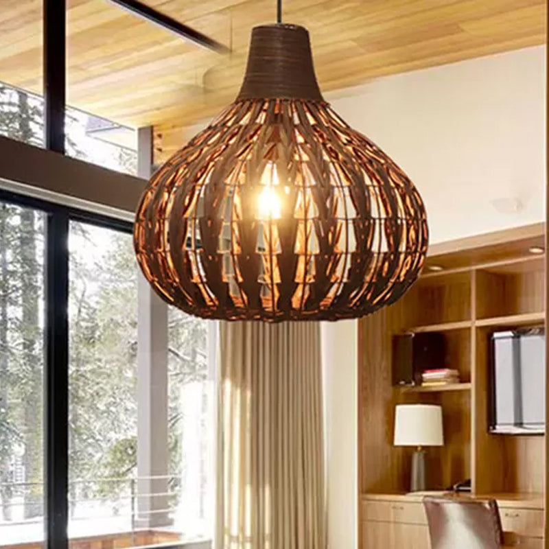 Hand-Woven Rattan Gourd Pendant Lamp - Rustic 1-Light Fixture For Restaurants