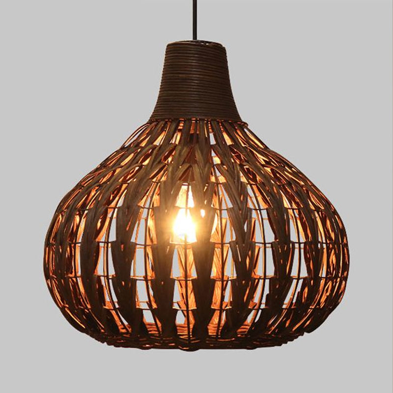 Hand-Woven Rattan Gourd Pendant Lamp - Rustic 1-Light Fixture For Restaurants