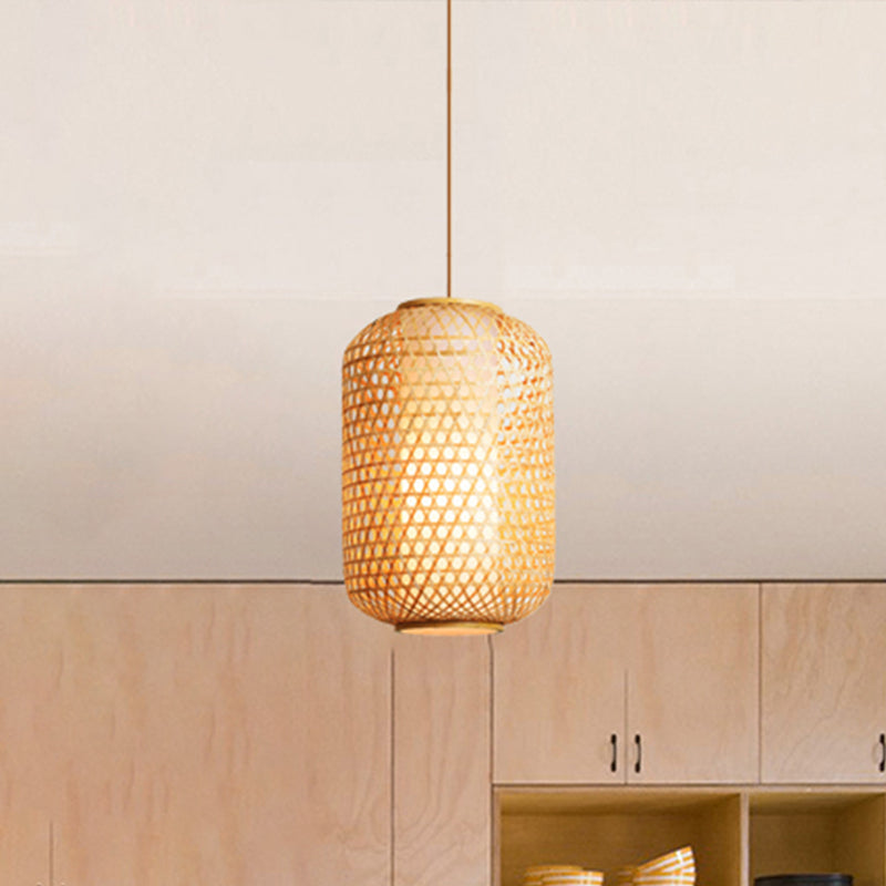 Bamboo Asian Lantern Pendant Light - Single Head Ceiling Drop For Restaurant & Dining Room Decor