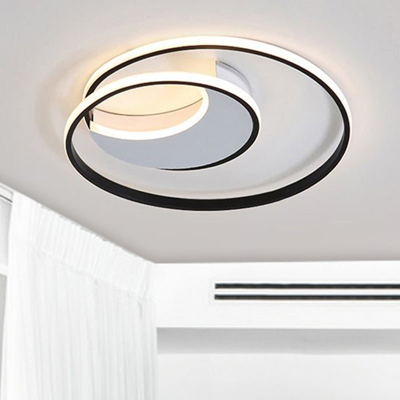 Sleek Spiral Flush Mount Ceiling Light with Simple Acrylic Design - LED, 16"/19.5"/23.5" Wide - White/Black - Warm/White Light