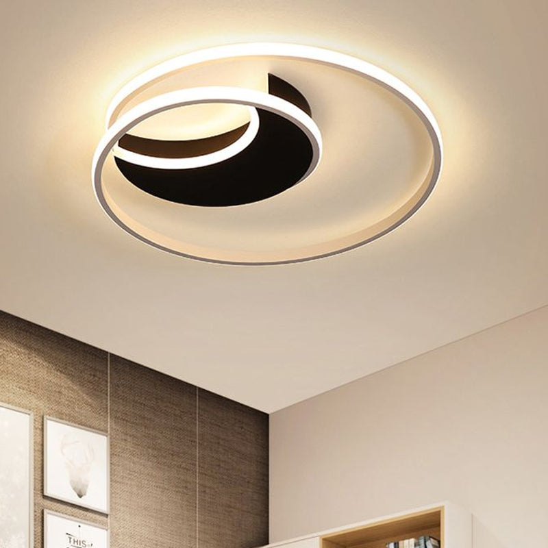 Sleek Spiral Flush Mount Ceiling Light with Simple Acrylic Design - LED, 16"/19.5"/23.5" Wide - White/Black - Warm/White Light