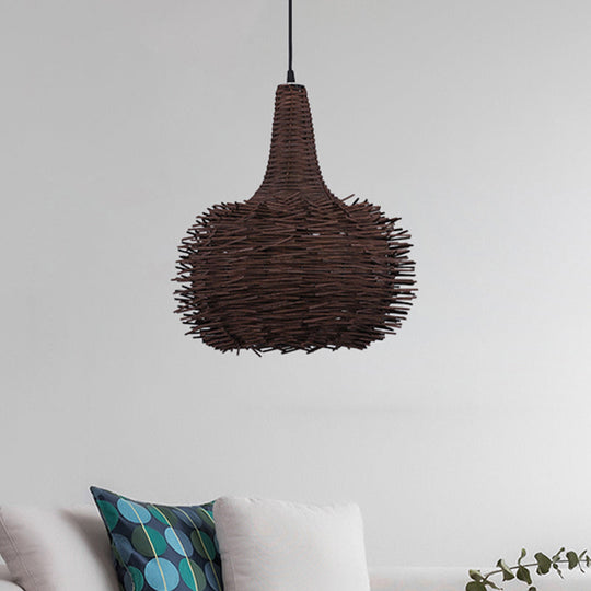 Rustic Brown Bird Nest Pendant Light with Bamboo Suspension for Living Room and Tea House