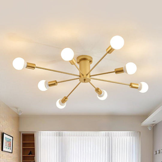 Contemporary Gold Starburst Ceiling Chandelier - Flush Mount Light for Bedroom (6/8/10 Heads)