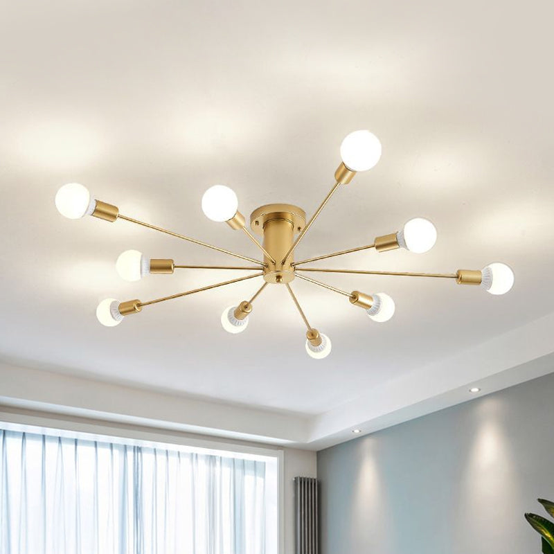 Contemporary Gold Starburst Ceiling Chandelier - Flush Mount Light for Bedroom (6/8/10 Heads)