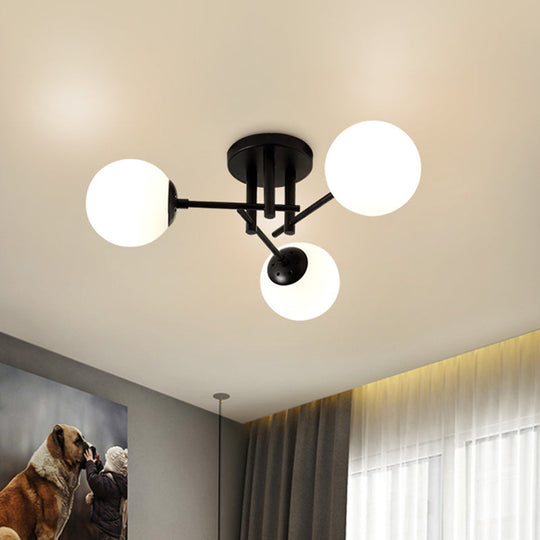 Nordic Metal Crossed Lines Semi Flush Ceiling Light - Black Flush Mount with Glass Shade - 3/8/12 Heads - Ideal for Living Room