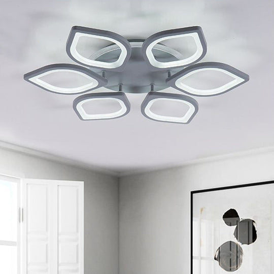 Modern Gray Flower LED Ceiling Mount Light - Acrylic Flushmount for Dining Room - Neutral/Warm/White