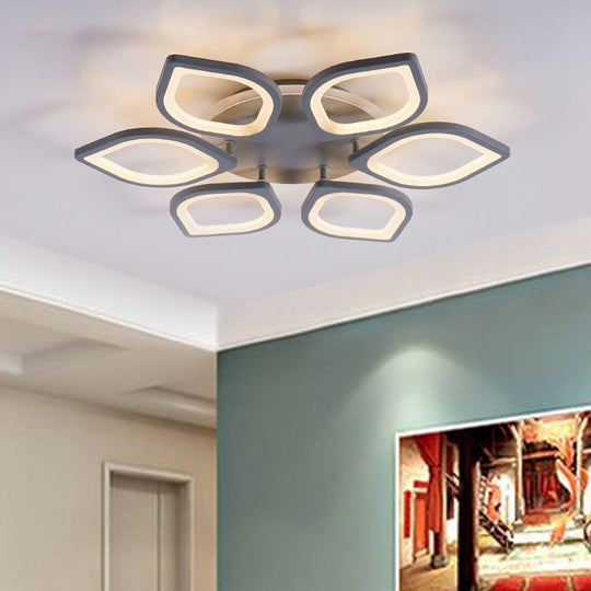 Modern Gray Flower LED Ceiling Mount Light - Acrylic Flushmount for Dining Room - Neutral/Warm/White