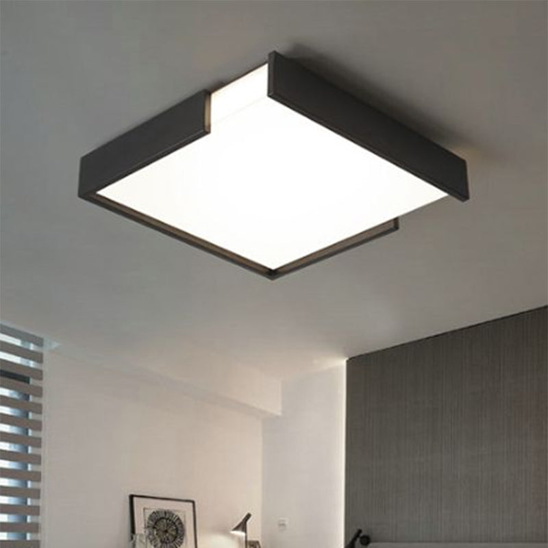 Minimalistic Squared LED Flush Mount Light in Black/White - 16"/19.5" Dia for Bedroom with Warm/White Light