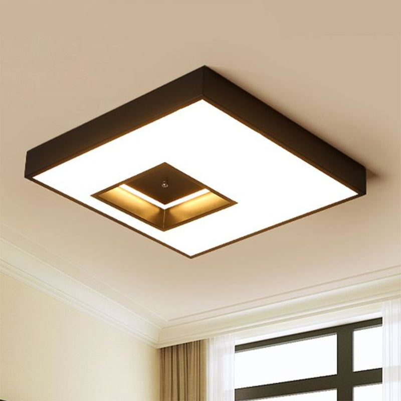 Square Flush Pendant Light - Modern LED Acrylic Ceiling Mount in Black/White