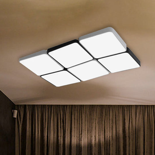 Sleek 4/6-Light Flush Mount with Acrylic Shade - White Rectangular/Squared Ceiling Lamp, Warm/White Light