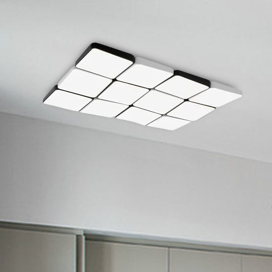 Sleek 4/6-Light Flush Mount with Acrylic Shade - White Rectangular/Squared Ceiling Lamp, Warm/White Light