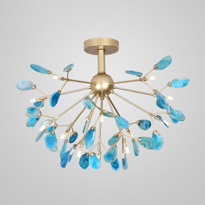 Nordic Metal And Agate Gold Semi Flush Mount Ceiling Fixture For Bedroom