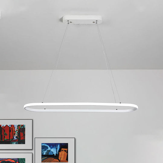 Modern White Led Pendant Light Fixture - Oval Kitchen Chandelier With Aluminum Frame And