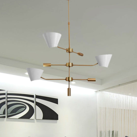 Contemporary White Cone Shade Chandelier Light - 3-Light Metal Hanging Fixture For Living Room