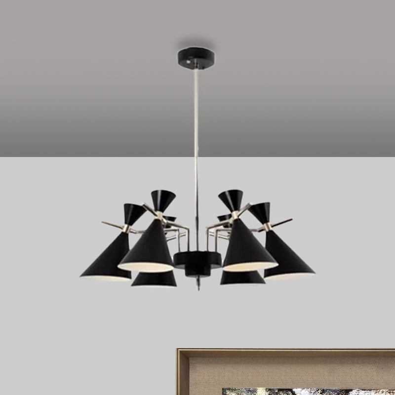 Nordic Bi-Conical Pendant Chandelier - 3/6 Lights Black/White/Pink Dining Room Lighting Fixture