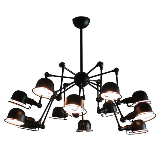 Black Starburst Hanging Light Retro Chandelier With Metal Dome Shade For Dining Room