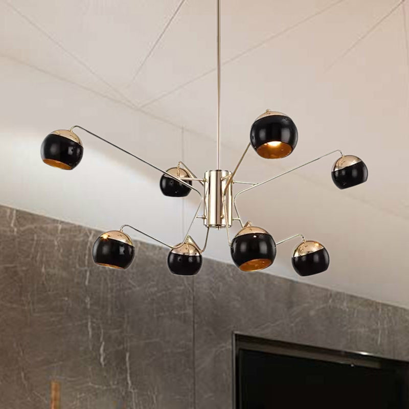 Stylish Globe Shade Chandelier Pendant Light Metal 6/8/12 Heads Black Perfect For Bedroom Lighting